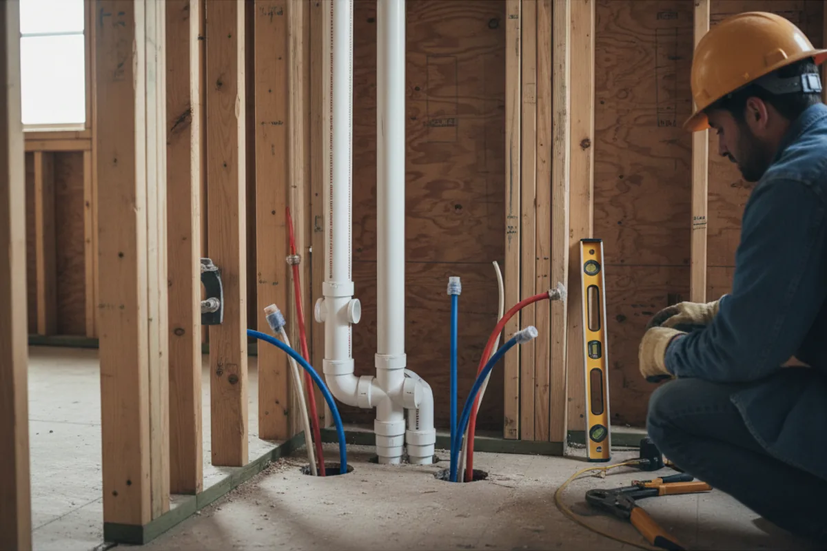 Drain and supply rough-in during Sump Pump Repair in Williams Bay